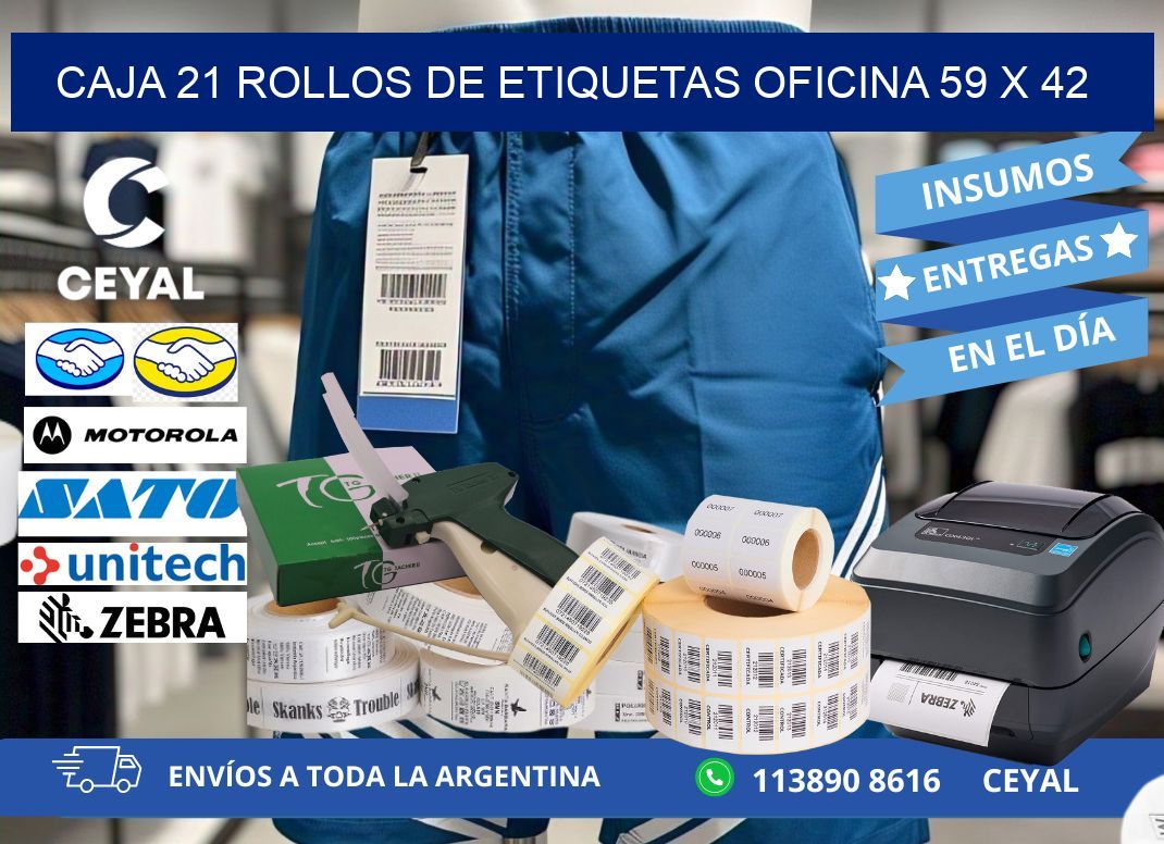 CAJA 21 ROLLOS DE ETIQUETAS OFICINA 59 x 42