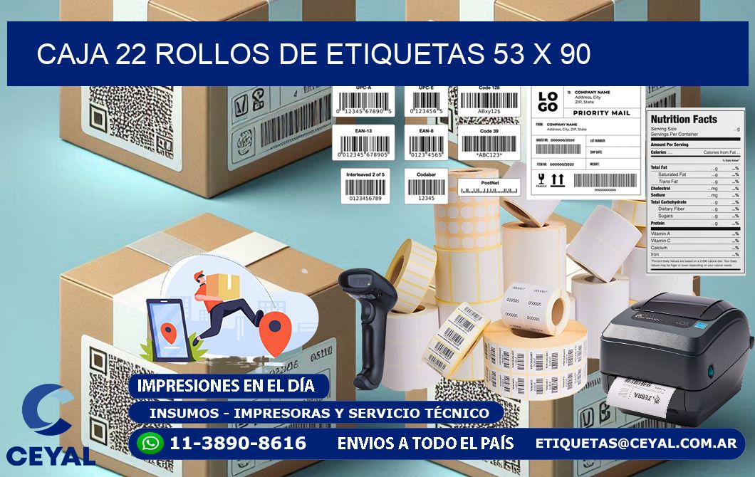 CAJA 22 ROLLOS DE ETIQUETAS 53 x 90