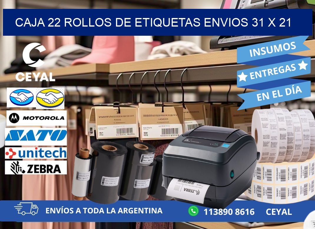 CAJA 22 ROLLOS DE ETIQUETAS ENVIOS 31 x 21