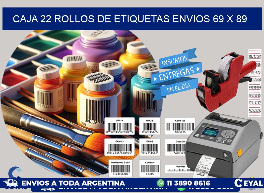 CAJA 22 ROLLOS DE ETIQUETAS ENVIOS 69 x 89