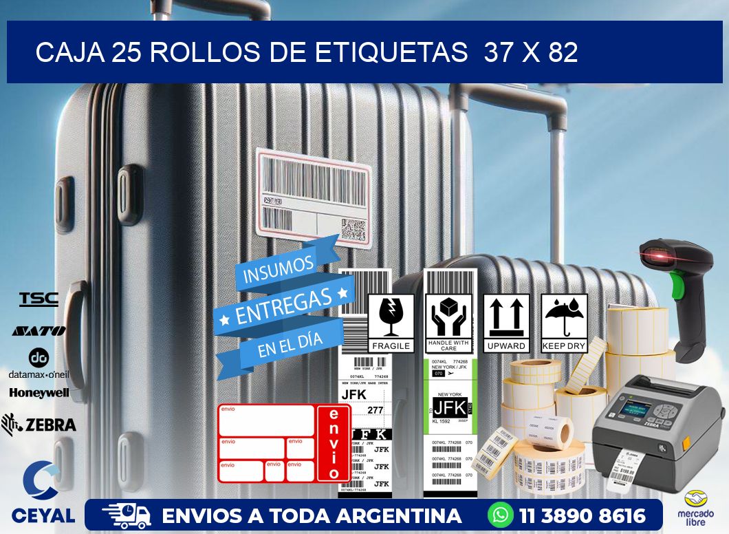CAJA 25 ROLLOS DE ETIQUETAS  37 x 82