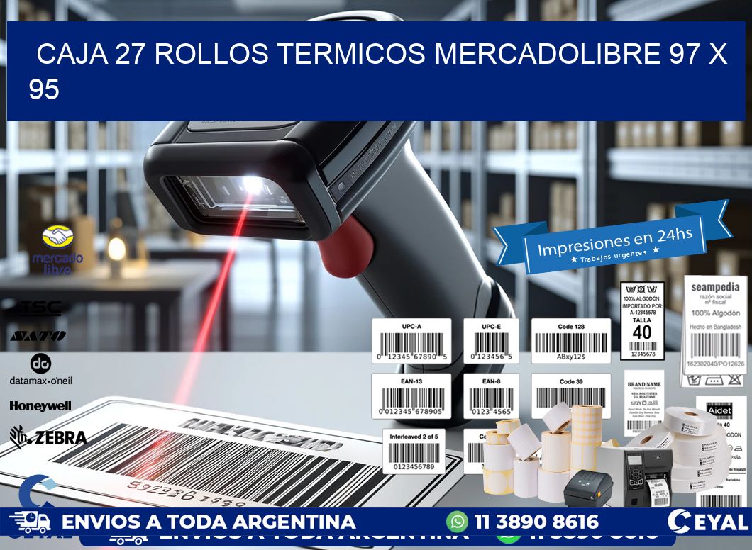 CAJA 27 ROLLOS TERMICOS MERCADOLIBRE 97 x 95