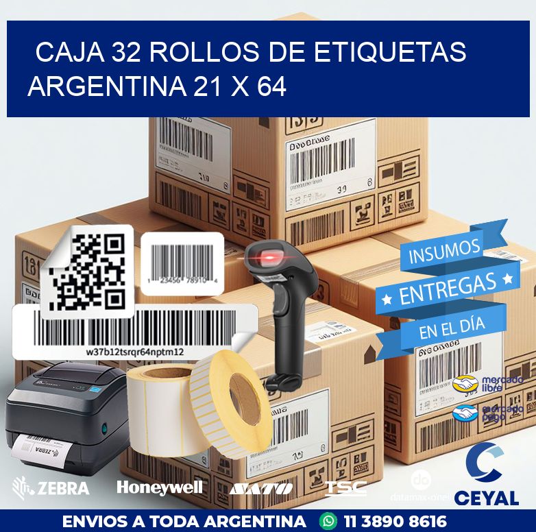 CAJA 32 ROLLOS DE ETIQUETAS ARGENTINA 21 x 64