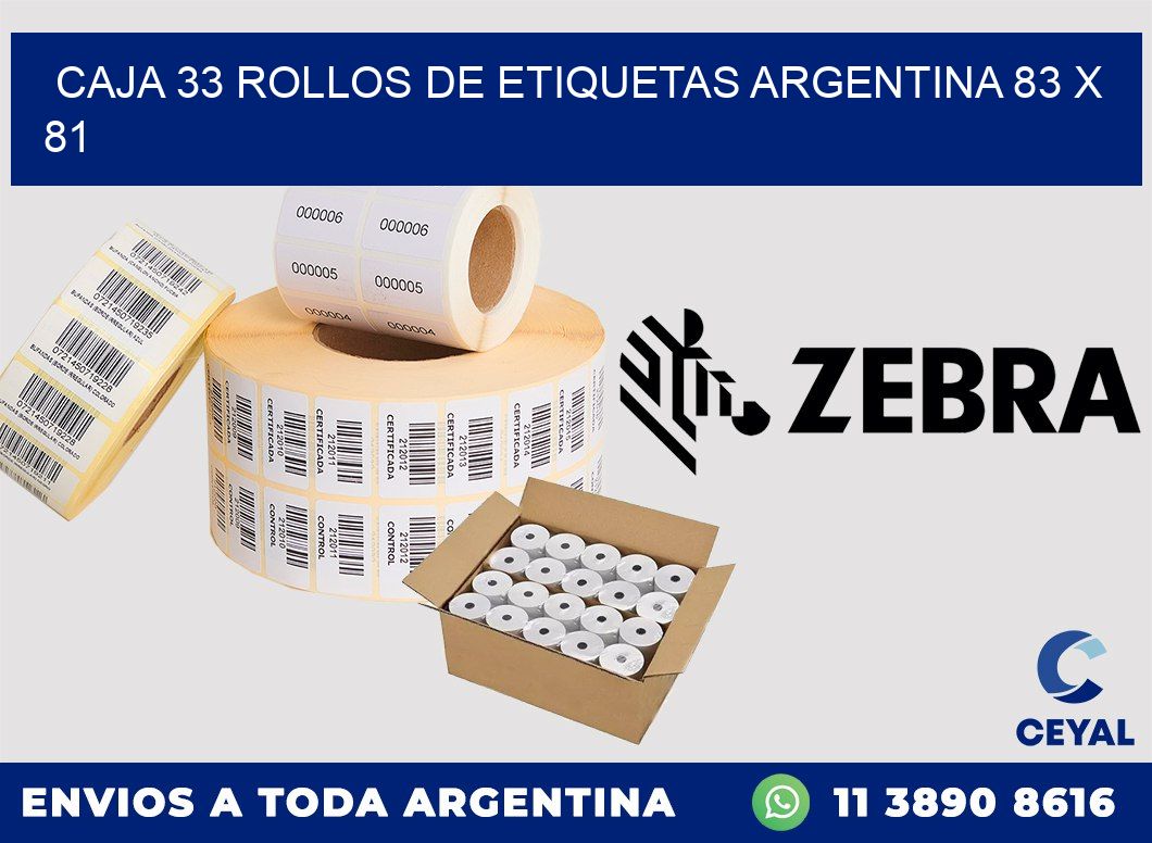 CAJA 33 ROLLOS DE ETIQUETAS ARGENTINA 83 x 81