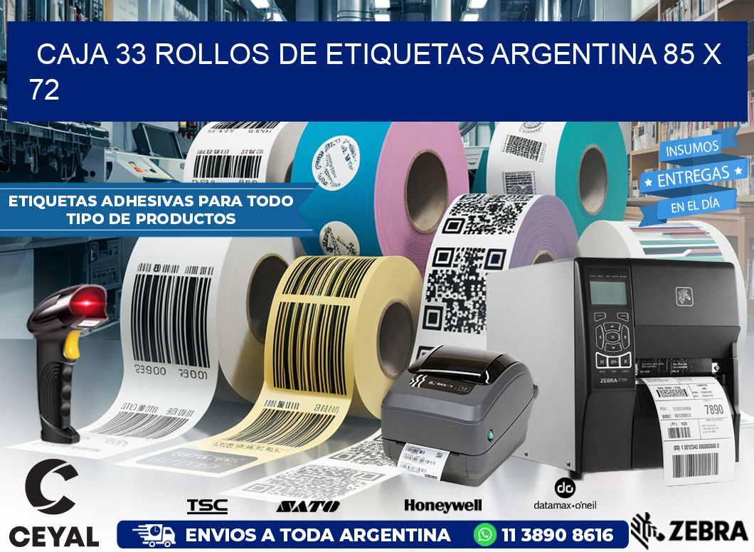 CAJA 33 ROLLOS DE ETIQUETAS ARGENTINA 85 x 72