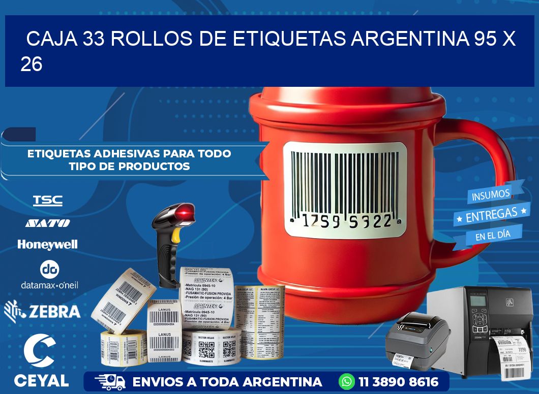 CAJA 33 ROLLOS DE ETIQUETAS ARGENTINA 95 x 26