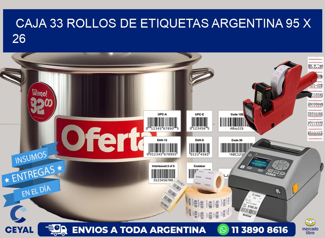 CAJA 33 ROLLOS DE ETIQUETAS ARGENTINA 95 x 26