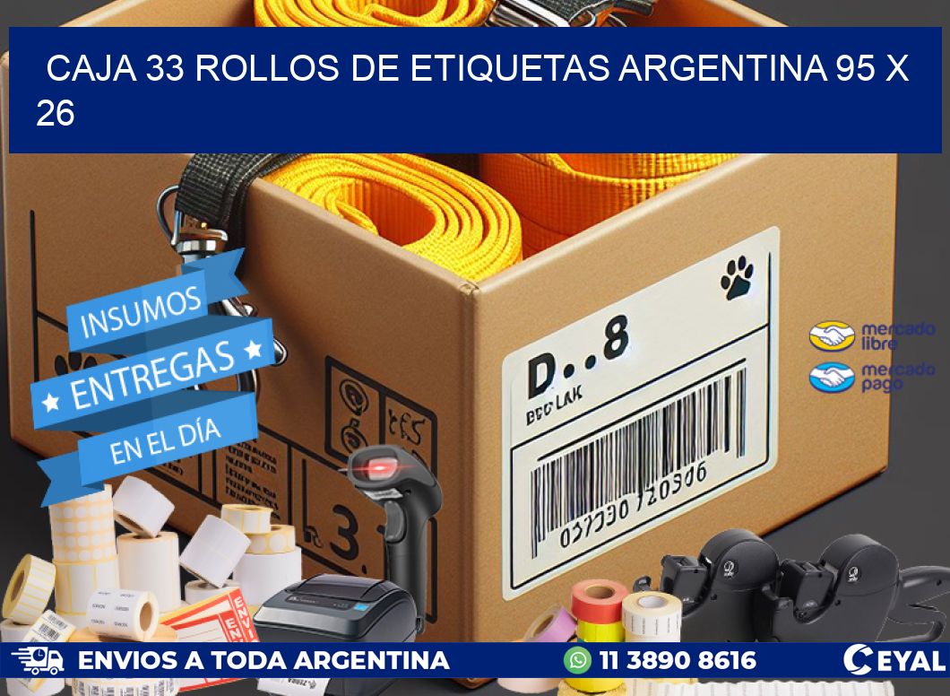 CAJA 33 ROLLOS DE ETIQUETAS ARGENTINA 95 x 26