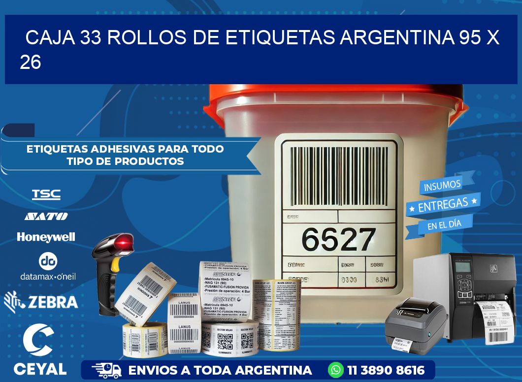 CAJA 33 ROLLOS DE ETIQUETAS ARGENTINA 95 x 26