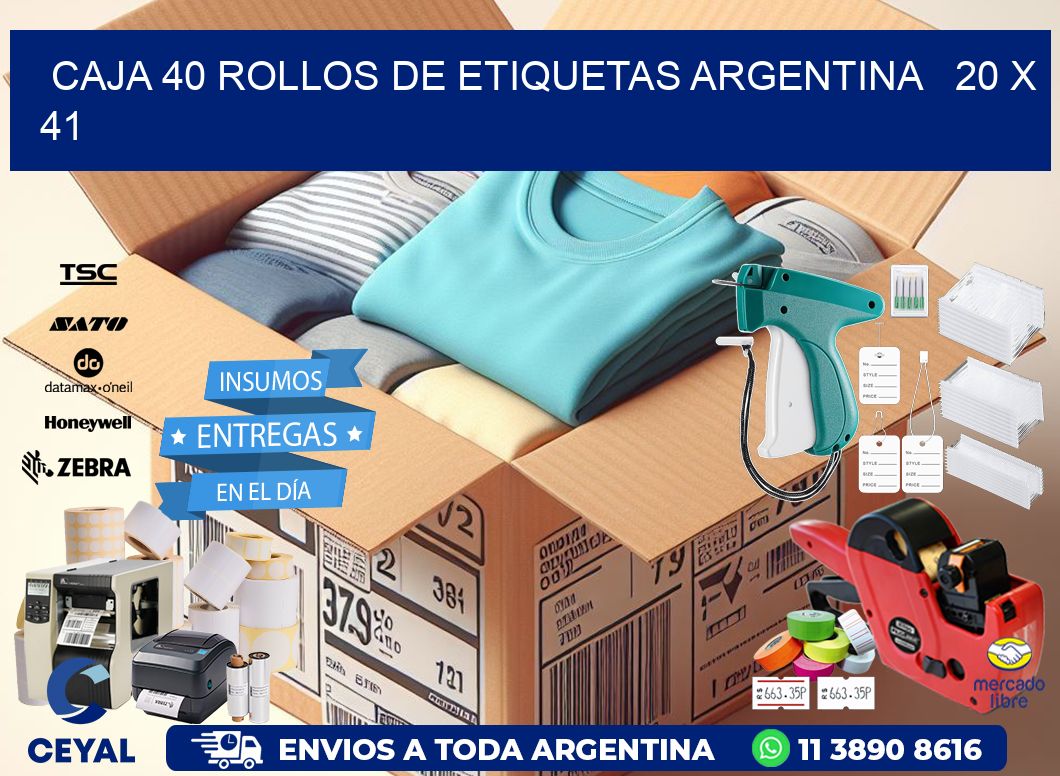 CAJA 40 ROLLOS DE ETIQUETAS ARGENTINA   20 x 41