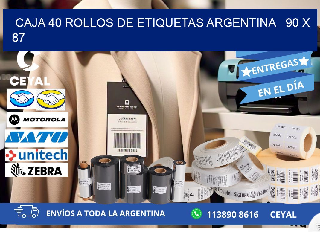 CAJA 40 ROLLOS DE ETIQUETAS ARGENTINA   90 x 87