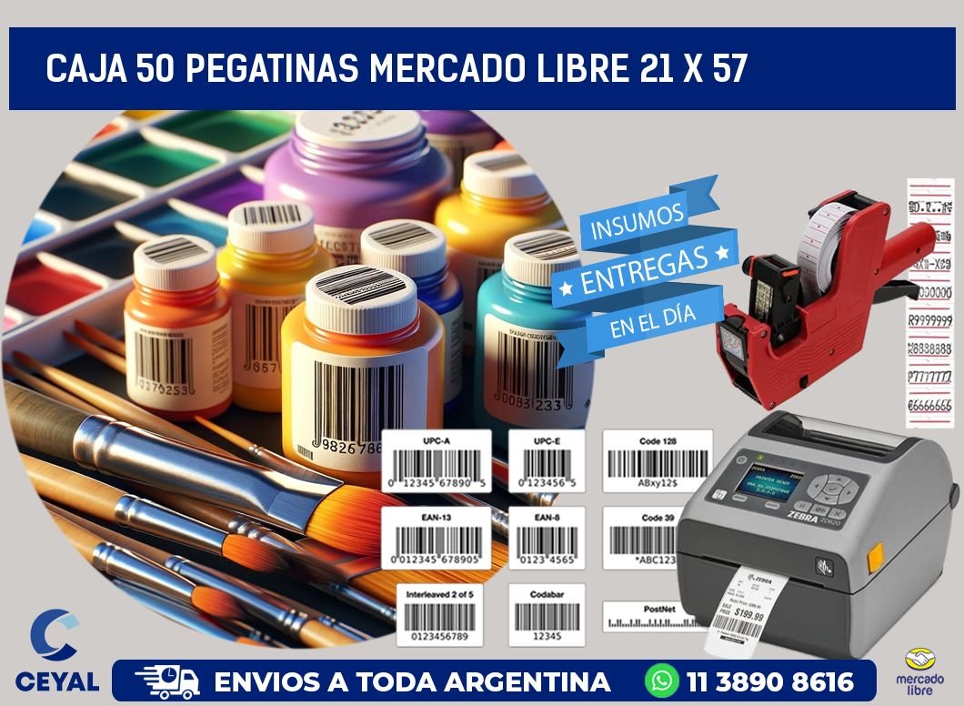 CAJA 50 PEGATINAS MERCADO LIBRE 21 x 57