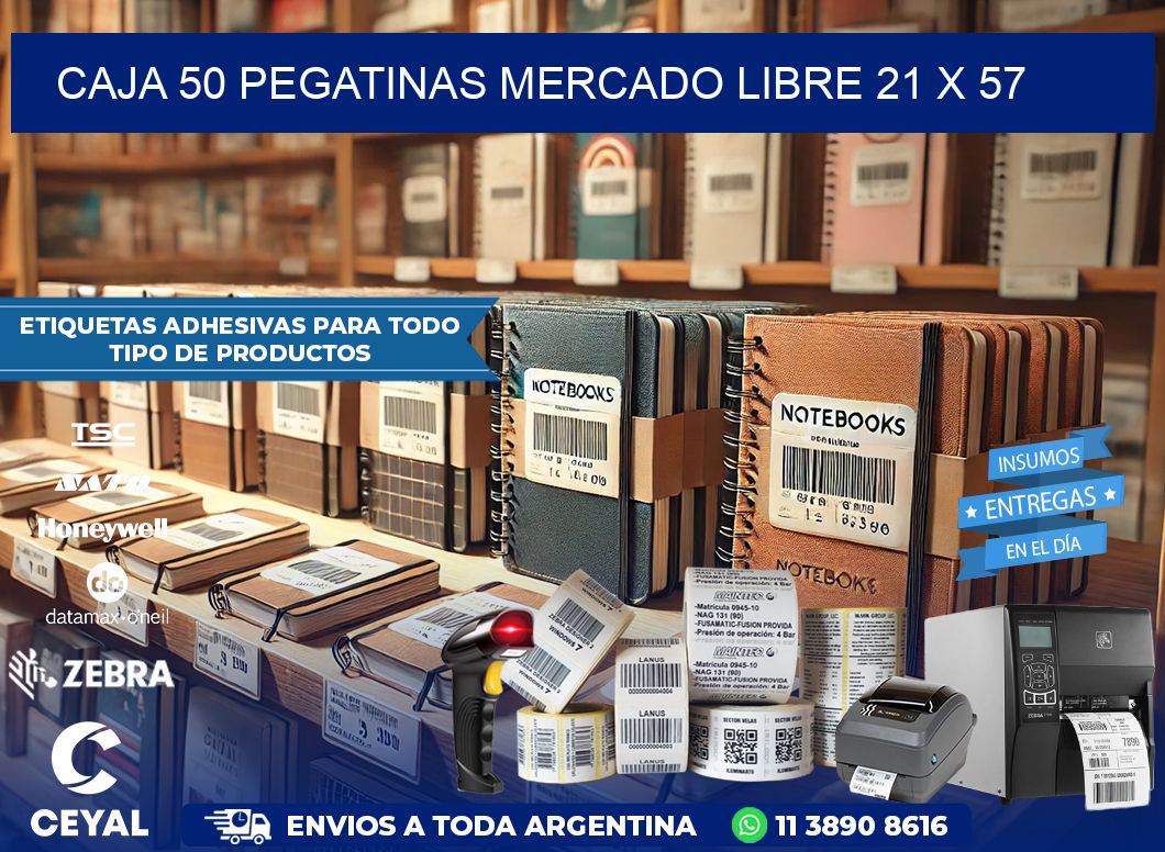 CAJA 50 PEGATINAS MERCADO LIBRE 21 x 57