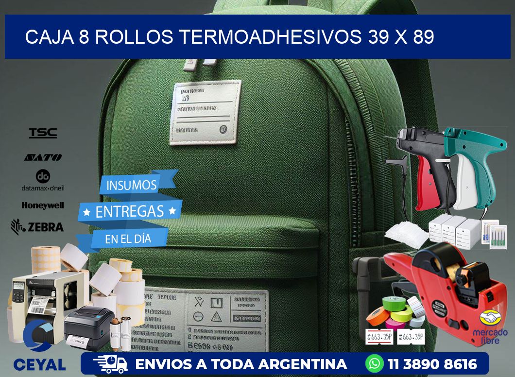 CAJA 8 ROLLOS TERMOADHESIVOS 39 x 89