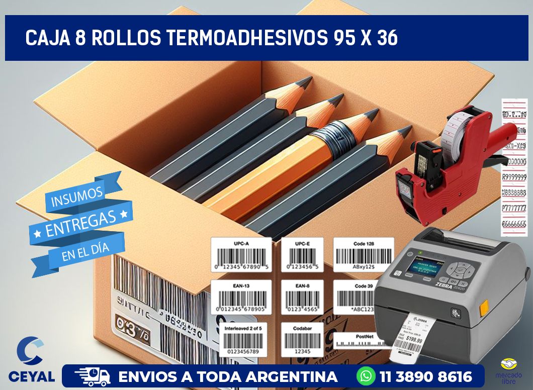 CAJA 8 ROLLOS TERMOADHESIVOS 95 x 36
