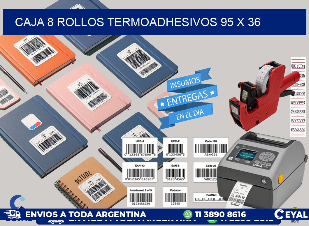 CAJA 8 ROLLOS TERMOADHESIVOS 95 x 36