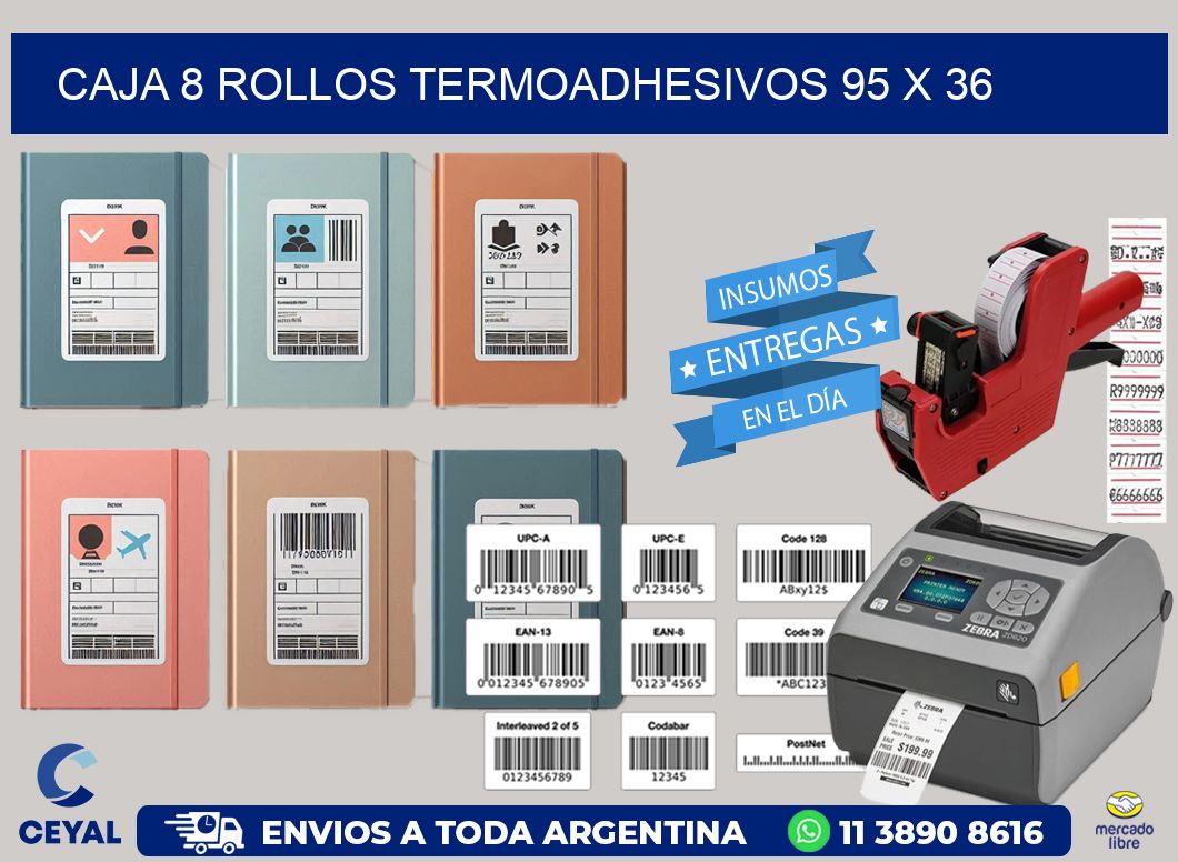CAJA 8 ROLLOS TERMOADHESIVOS 95 x 36