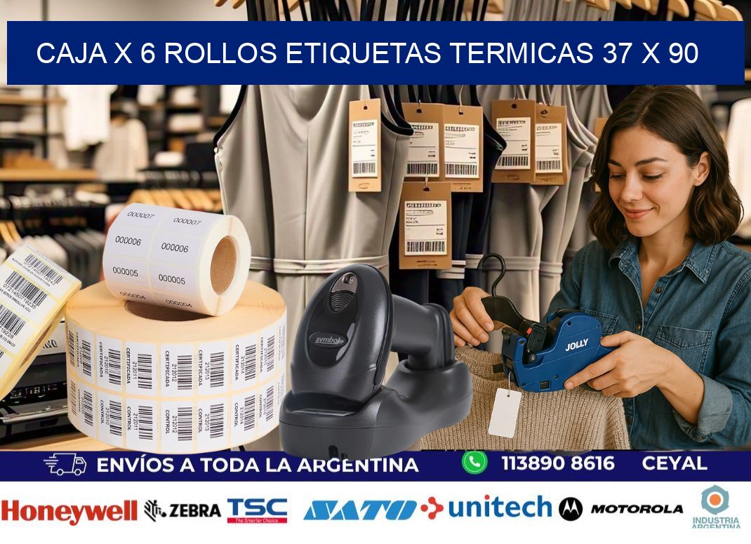Caja X 6 Rollos Etiquetas termicas 37 x 90