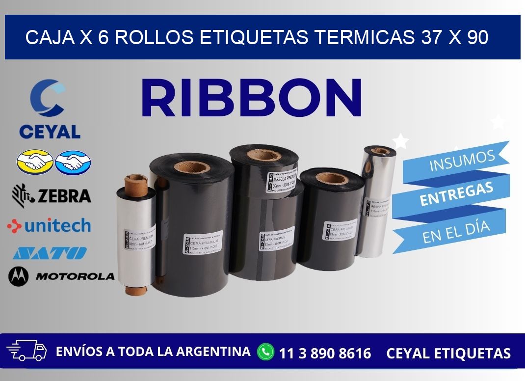 Caja X 6 Rollos Etiquetas termicas 37 x 90