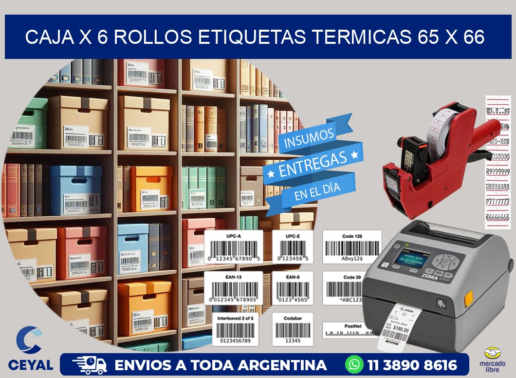 Caja X 6 Rollos Etiquetas termicas 65 x 66