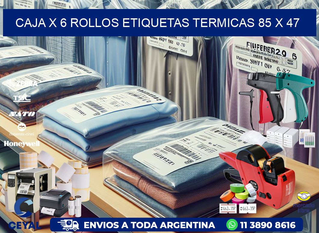 Caja X 6 Rollos Etiquetas termicas 85 x 47