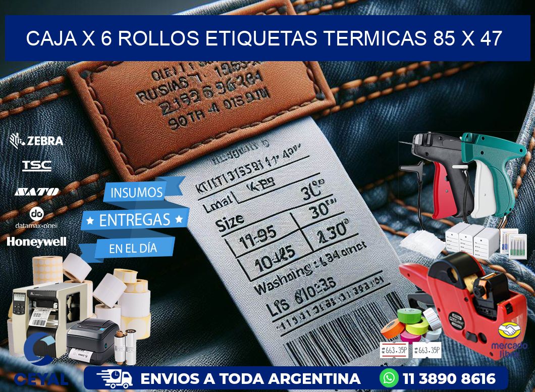 Caja X 6 Rollos Etiquetas termicas 85 x 47