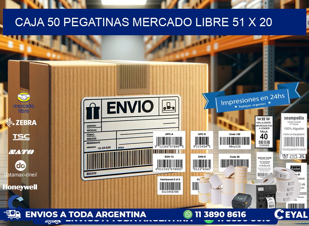 CAJA 50 PEGATINAS MERCADO LIBRE 51 x 20