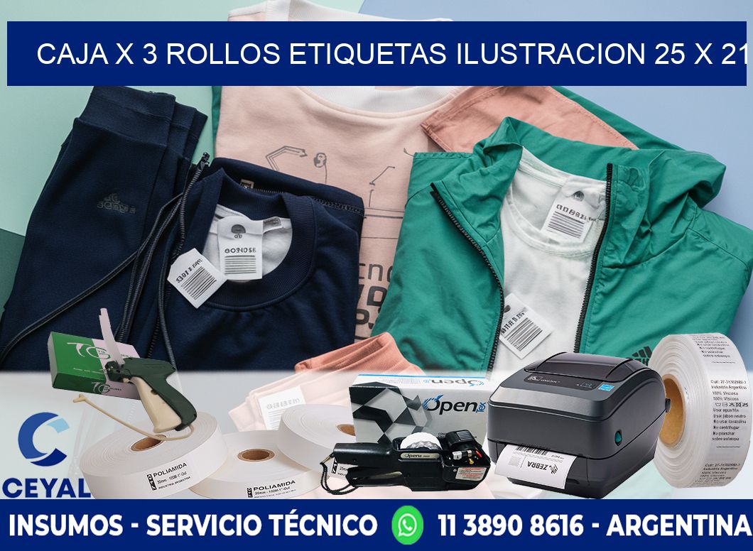 Caja X 3 Rollos Etiquetas Ilustracion 25 x 21