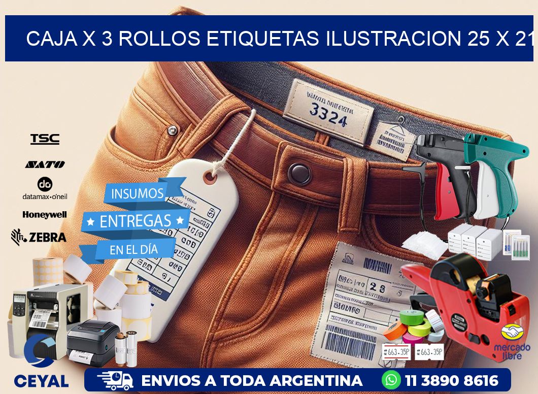 Caja X 3 Rollos Etiquetas Ilustracion 25 x 21
