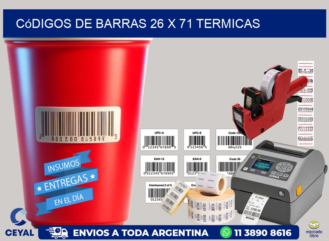 Códigos de Barras 26 x 71 termicas