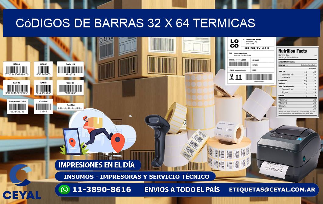 Códigos de Barras 32 x 64 termicas