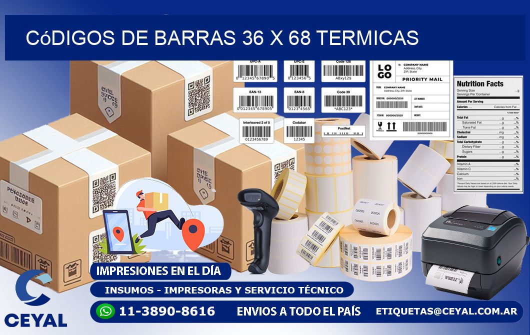 Códigos de Barras 36 x 68 termicas