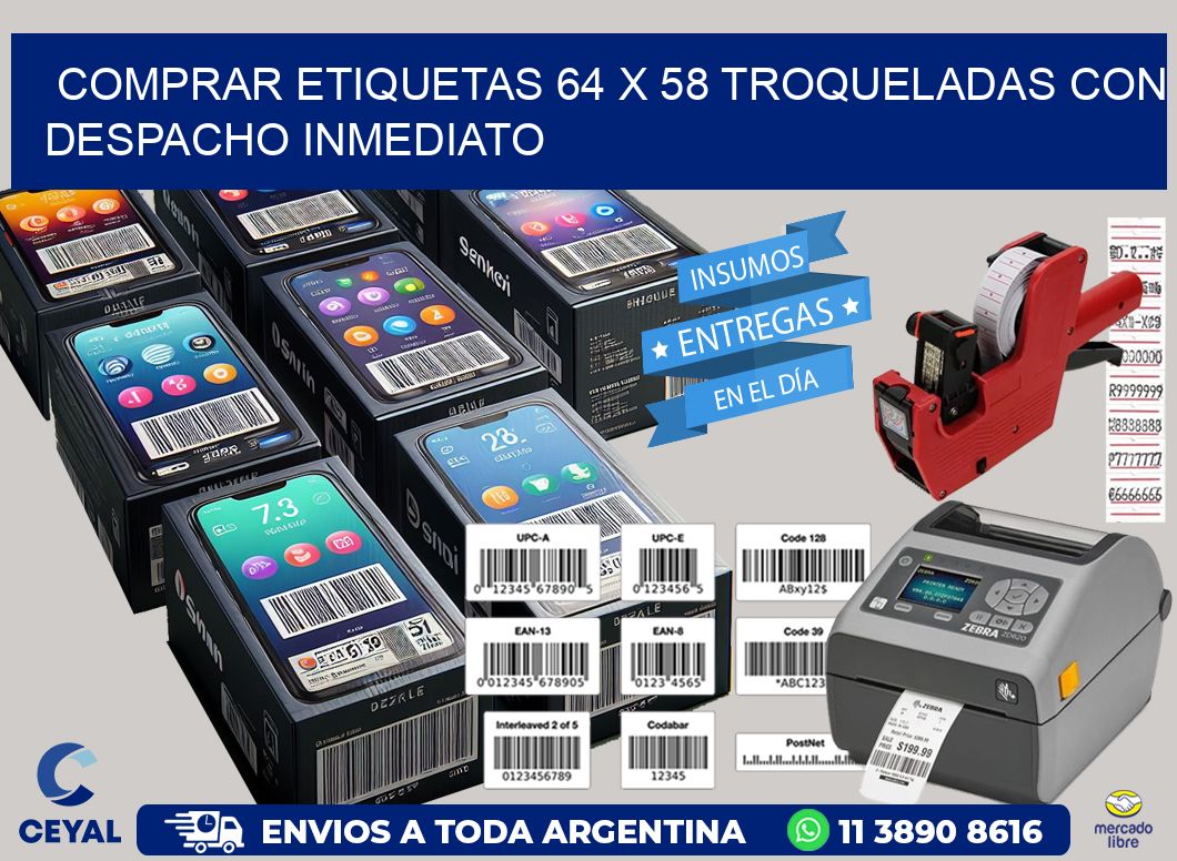 Comprar etiquetas 64 x 58 troqueladas con despacho inmediato