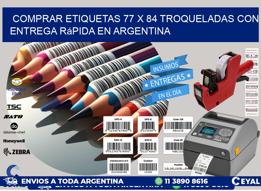 Comprar etiquetas 77 x 84 troqueladas con entrega rápida en Argentina