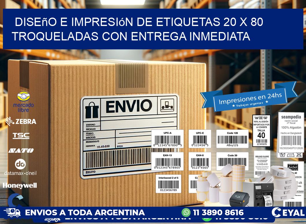 Diseño e impresión de etiquetas 20 x 80 troqueladas con entrega inmediata