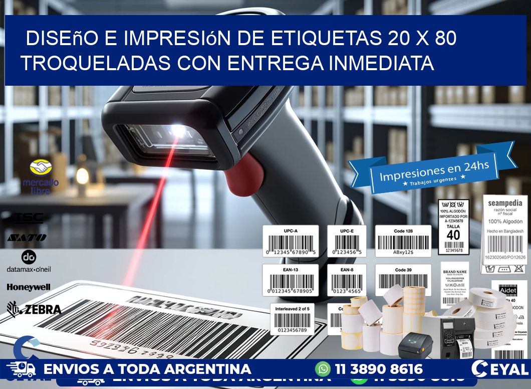 Diseño e impresión de etiquetas 20 x 80 troqueladas con entrega inmediata