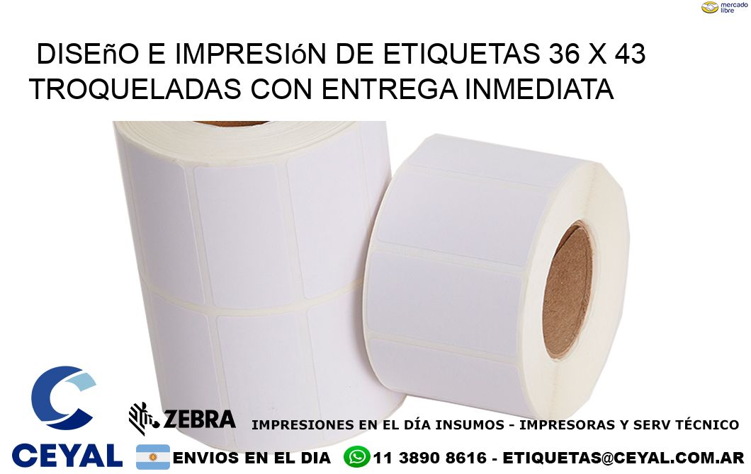 Diseño e impresión de etiquetas 36 x 43 troqueladas con entrega inmediata