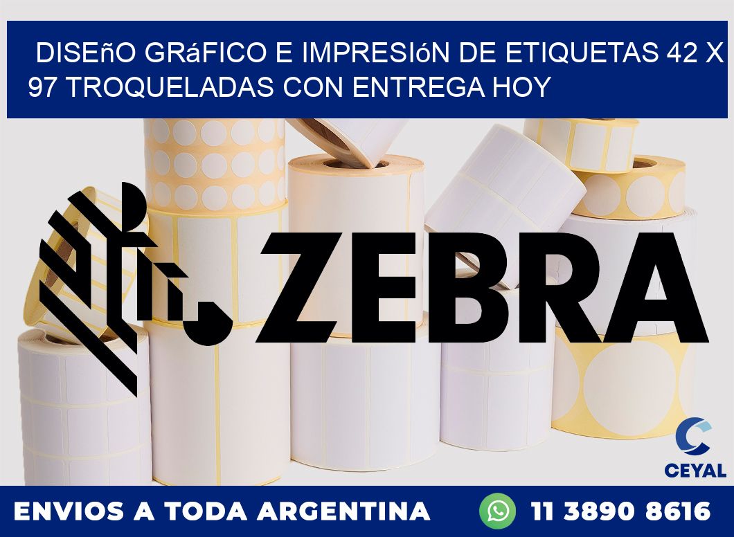 Diseño gráfico e impresión de etiquetas 42 x 97 troqueladas con entrega hoy