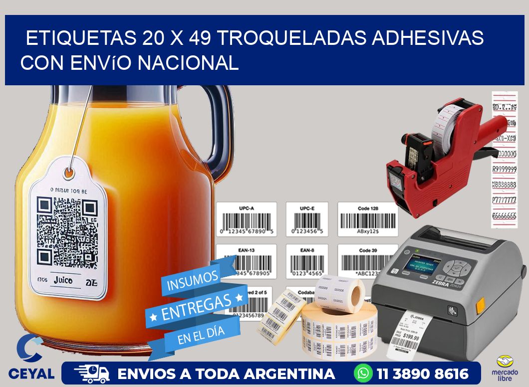 Etiquetas 20 x 49 troqueladas adhesivas con envío nacional