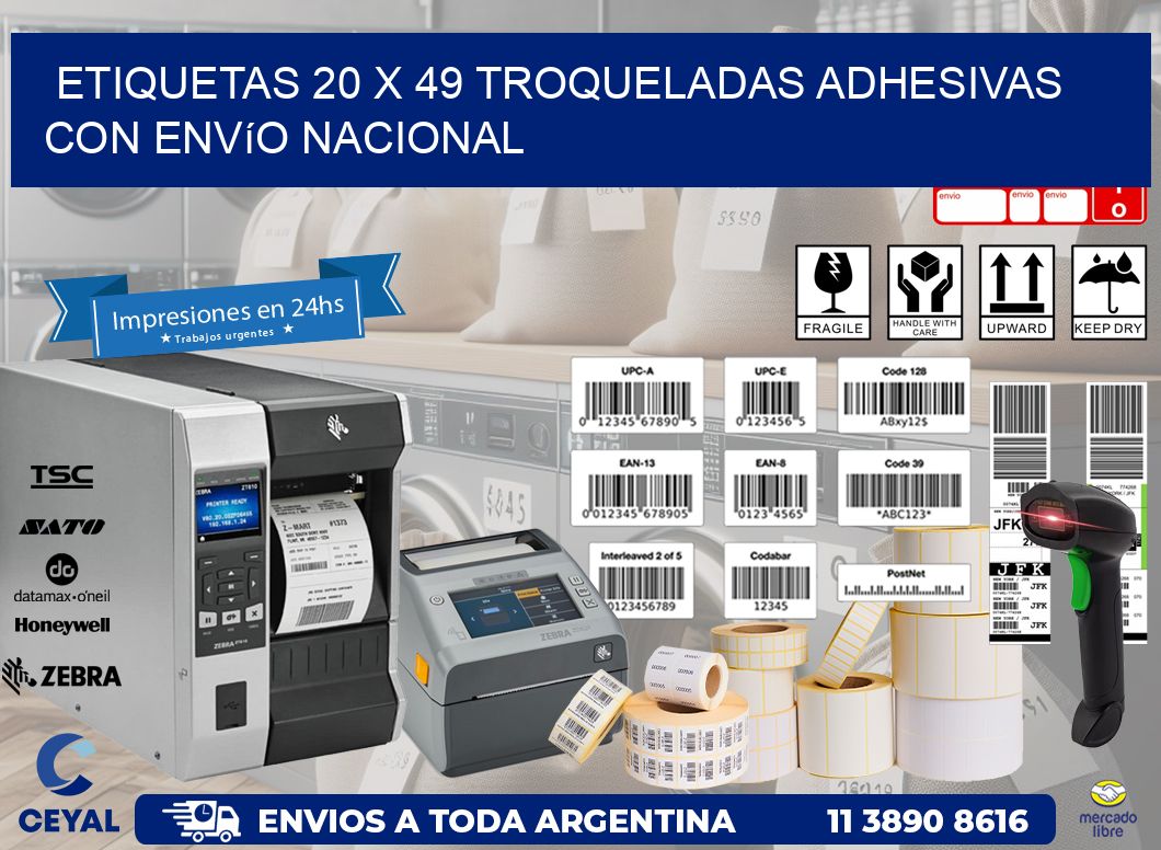 Etiquetas 20 x 49 troqueladas adhesivas con envío nacional