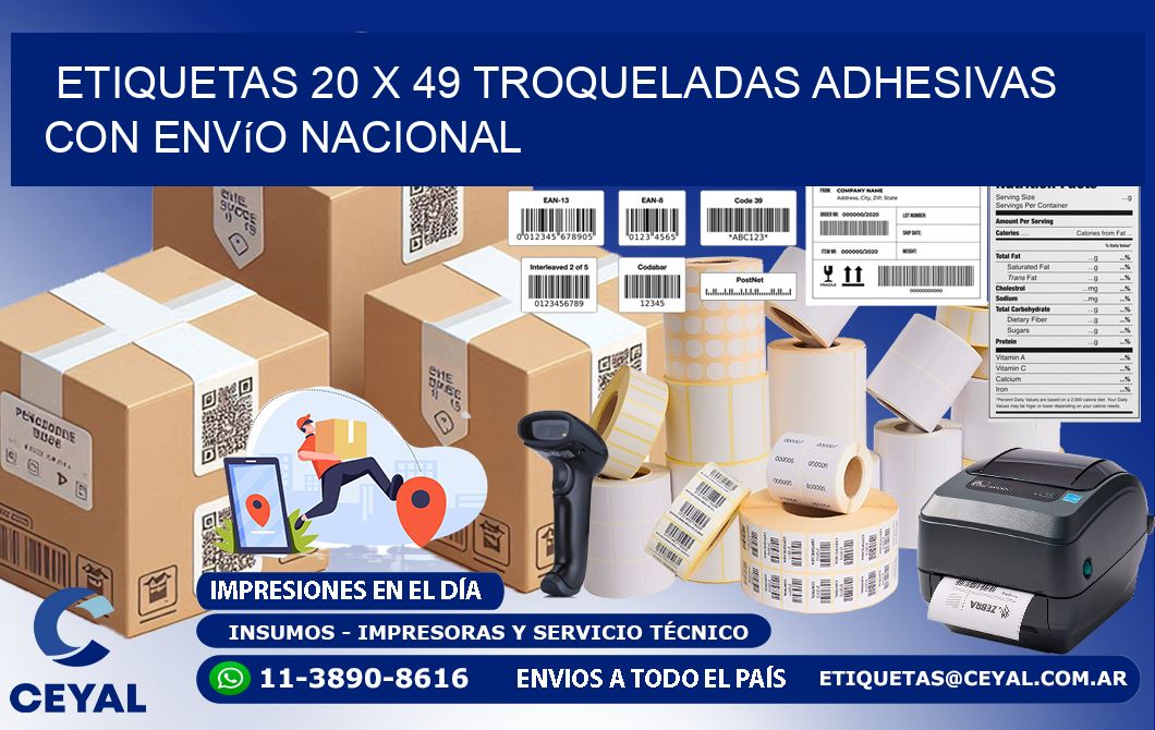 Etiquetas 20 x 49 troqueladas adhesivas con envío nacional