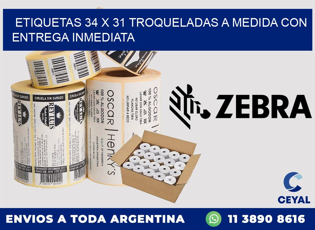 Etiquetas 34 x 31 troqueladas a medida con entrega inmediata