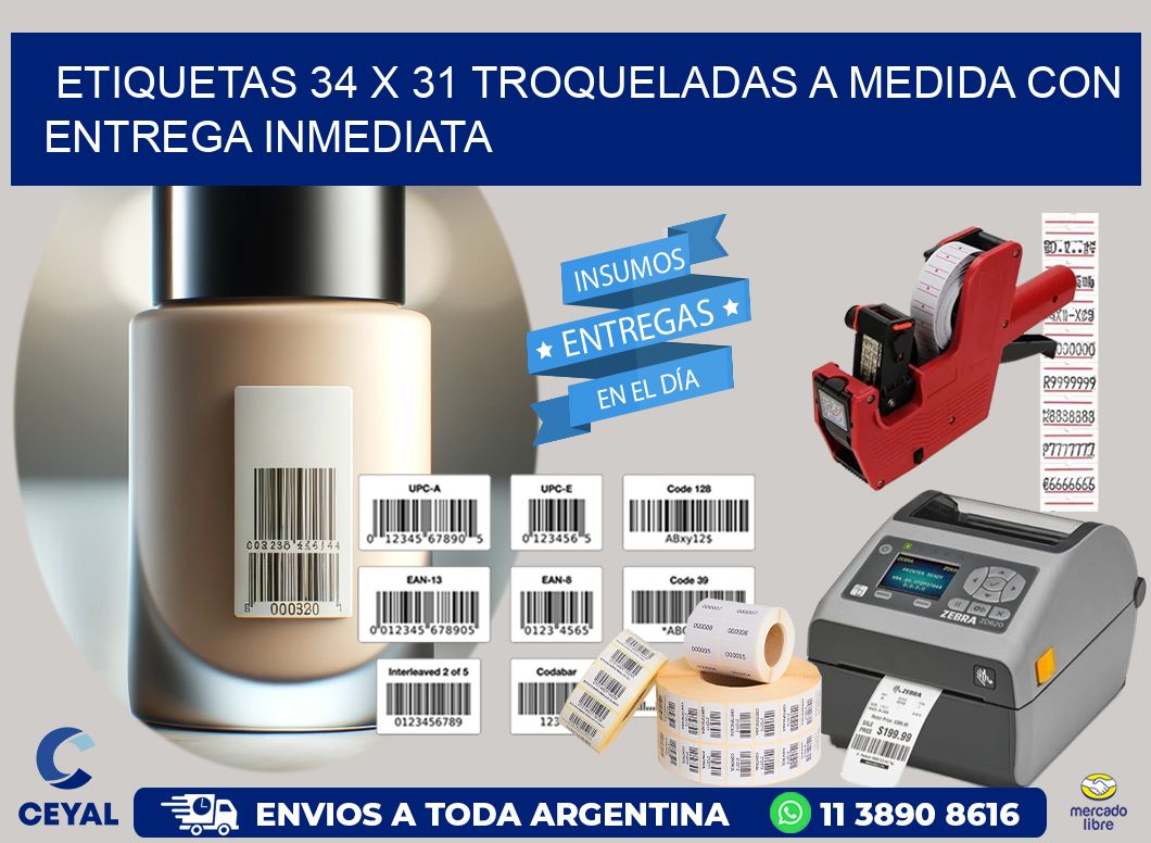 Etiquetas 34 x 31 troqueladas a medida con entrega inmediata