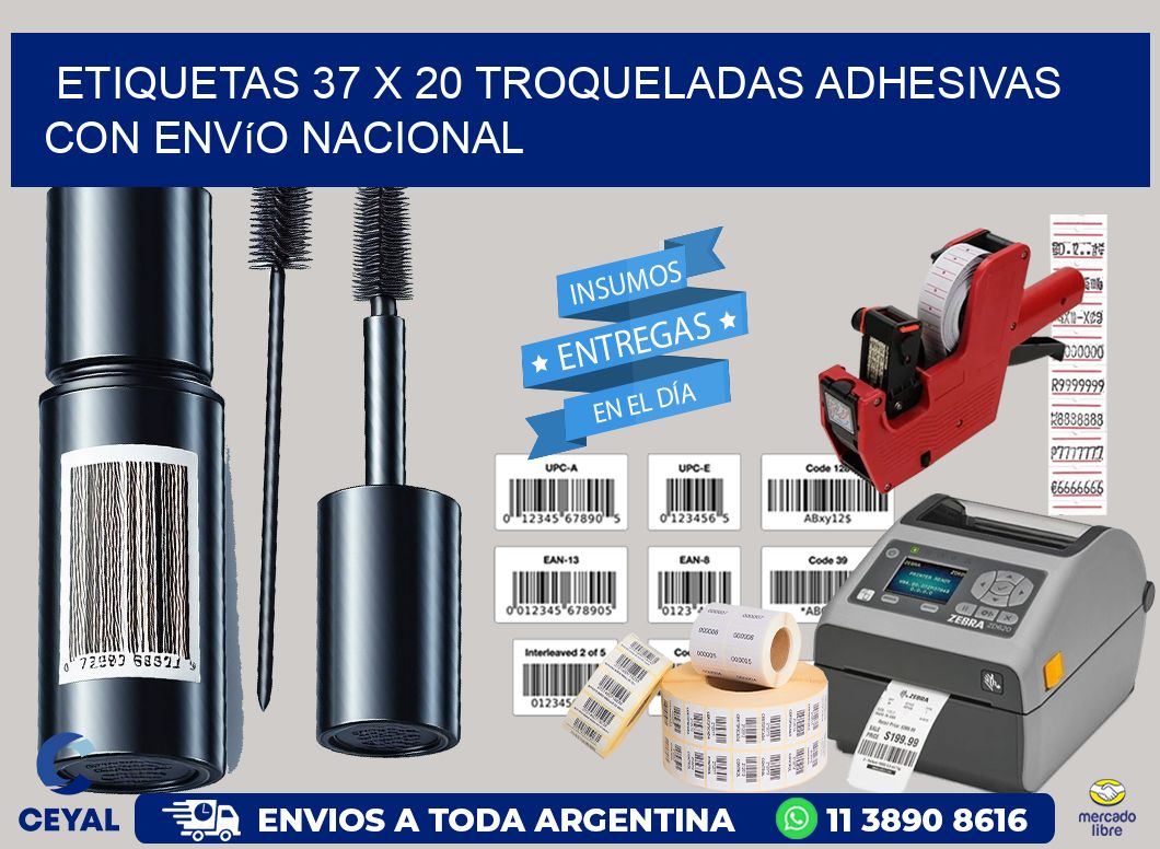 Etiquetas 37 x 20 troqueladas adhesivas con envío nacional