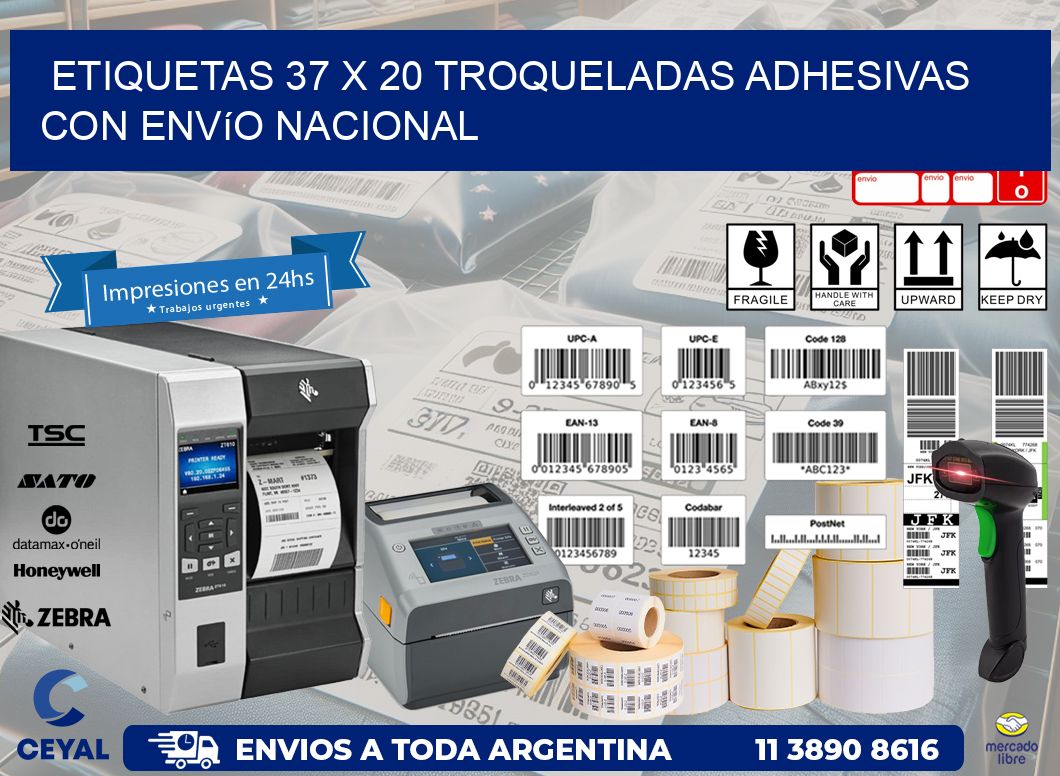 Etiquetas 37 x 20 troqueladas adhesivas con envío nacional