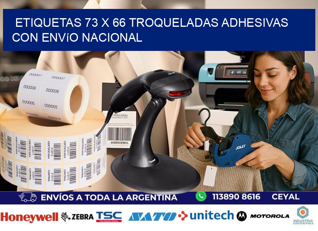 Etiquetas 73 x 66 troqueladas adhesivas con envío nacional
