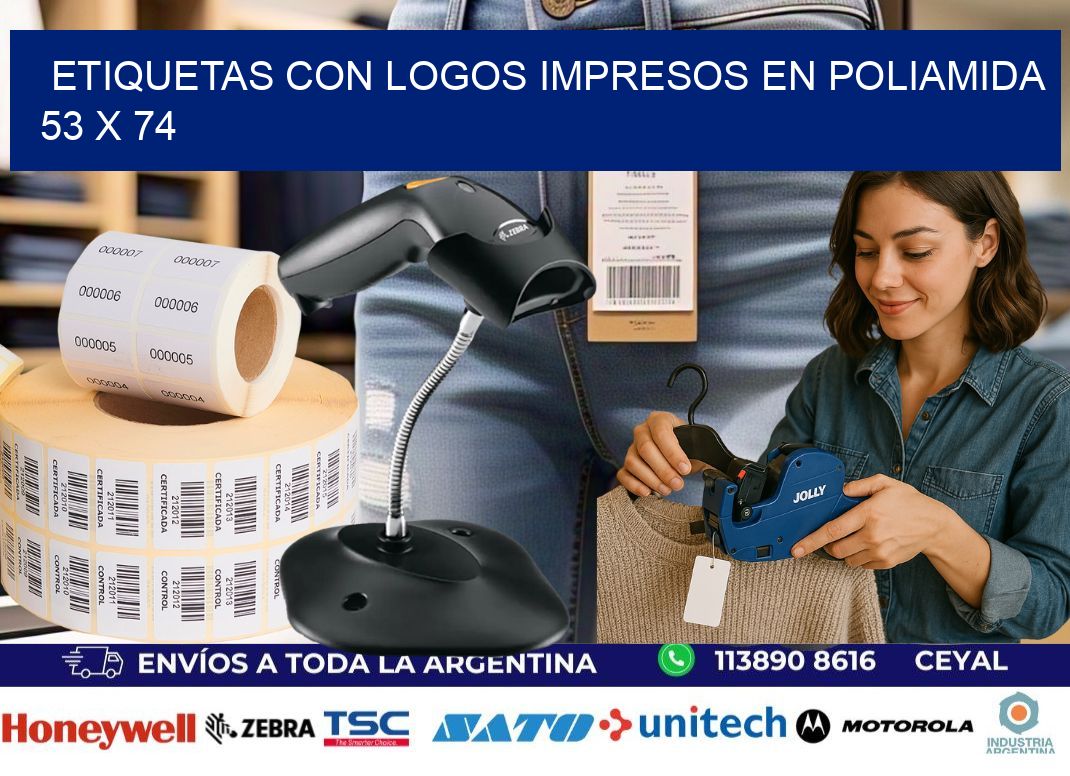 Etiquetas con logos impresos en poliamida  53 x 74