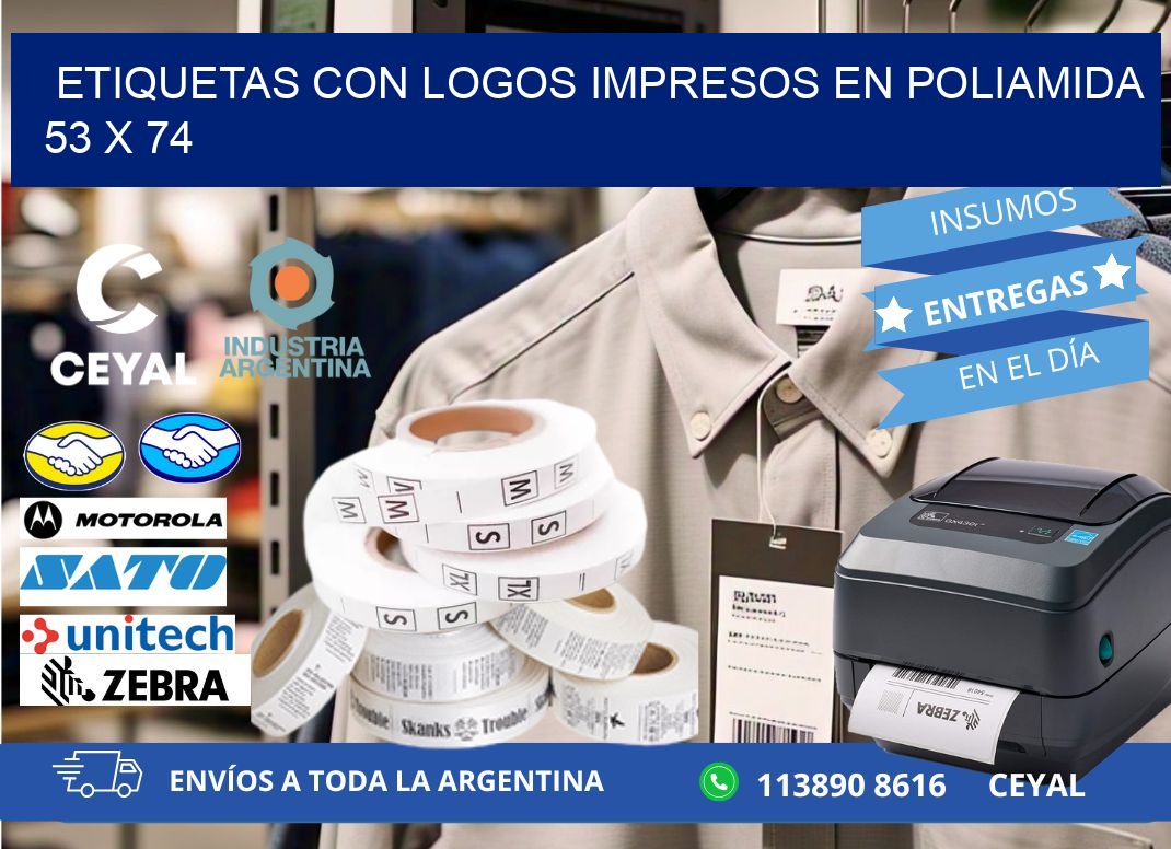 Etiquetas con logos impresos en poliamida  53 x 74