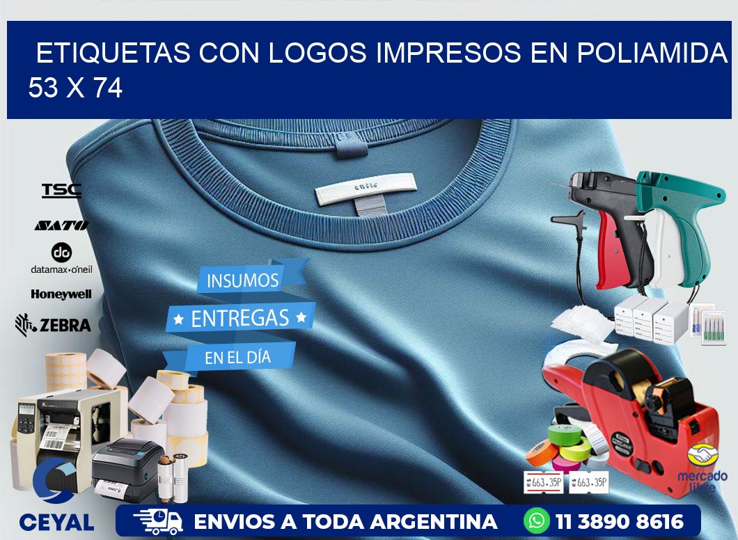 Etiquetas con logos impresos en poliamida  53 x 74