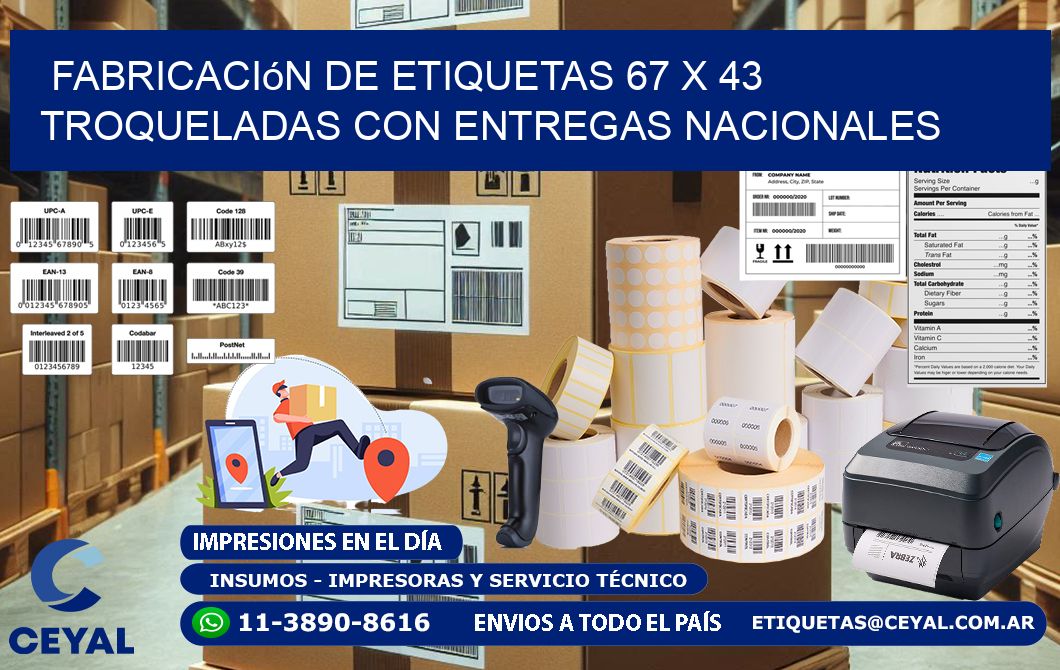 Fabricación de etiquetas 67 x 43 troqueladas con entregas nacionales
